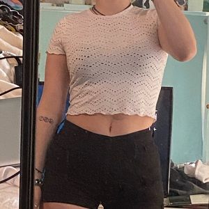 White Crop Top with Patterned Cutouts